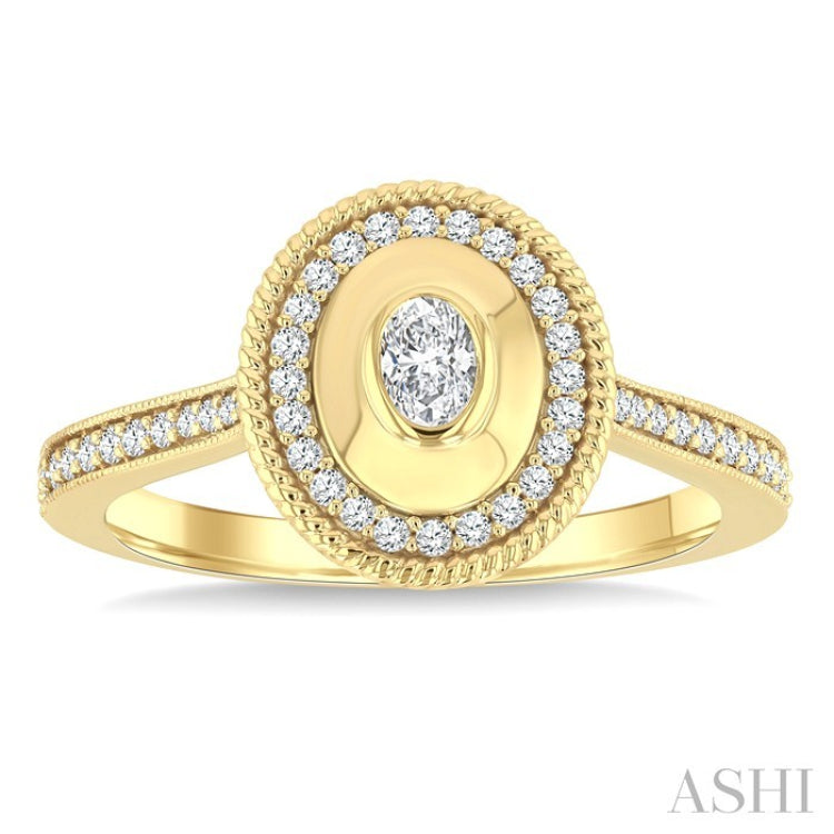 1/3 Ctw Art Deco Oval and Round Cut Diamond Fashion Ring in 14K Yellow Gold