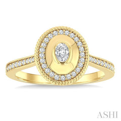 1/3 Ctw Art Deco Oval and Round Cut Diamond Fashion Ring in 14K Yellow Gold