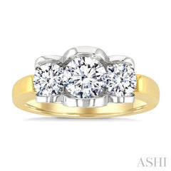 1 1/2 Ctw 3-Stone Round Cut Diamond Fashion Ring in 14K Yellow and White Gold