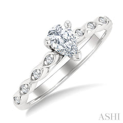 1/2 Ctw Marquise Mount Shank Round Cut Diamond Engagement Ring With 1/3 Ct Pear Cut Diamond Center Stone in 14K White Gold