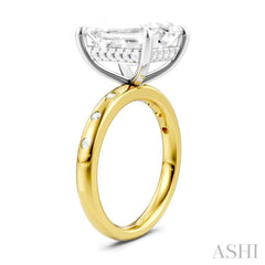 1/5 Ctw Akari Emerald Shape Round Cut Diamond Semi-Mount Engagement Ring in 14K Yellow and White Gold