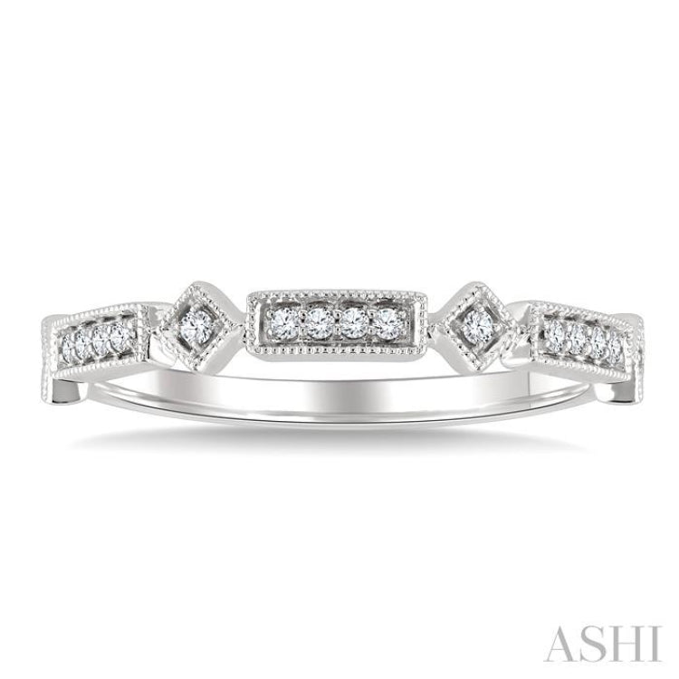 1/10 Ctw Bar & Kite Shaped Mount Link Round Cut Diamond Stackable Fashion Band in 10K White Gold