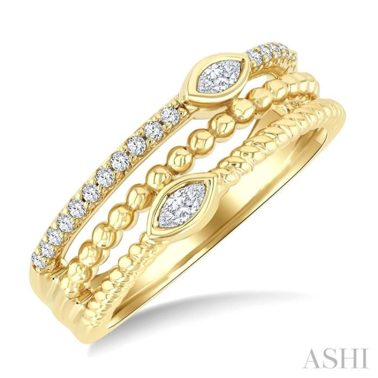 1/5 Ctw Split Three Row Marquise and Round Cut Diamond Fashion Band in 10K Yellow Gold