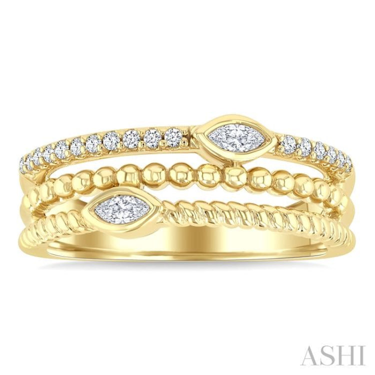1/5 Ctw Split Three Row Marquise and Round Cut Diamond Fashion Band in 10K Yellow Gold