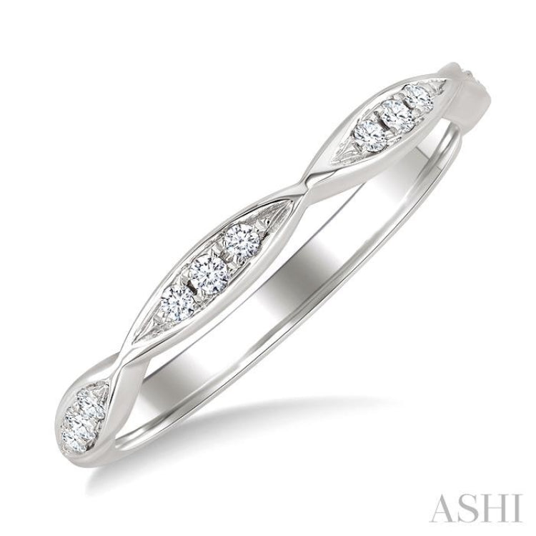 1/10 Ctw Marquise Carved Link Top Round Cut Diamond Stackable Wedding Band in 14K White Gold
