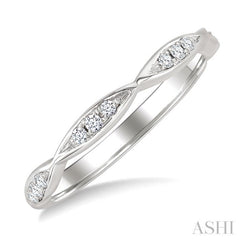 1/10 Ctw Marquise Carved Link Top Round Cut Diamond Stackable Wedding Band in 14K White Gold
