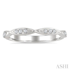 1/10 Ctw Marquise Carved Link Top Round Cut Diamond Stackable Wedding Band in 14K White Gold