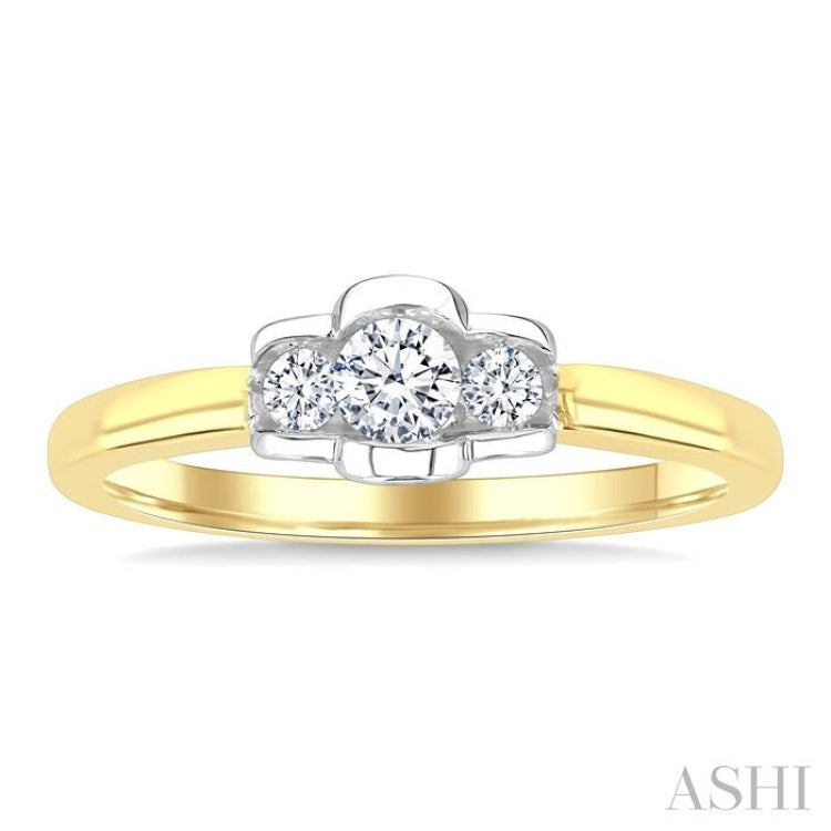 1/4 Ctw 3-Stone Round Cut Diamond Fashion Ring in 14K Yellow and White Gold