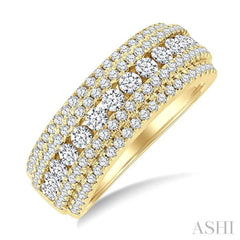 1 1/4 Ctw 5-Row Round Cut Diamond Fashion Band in 14K Yellow Gold