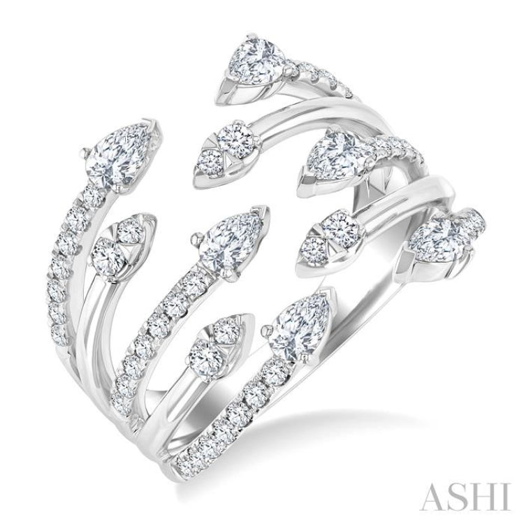 1 Ctw Five-Way Split Pear and Round Cut Diamond Fashion Open Ring in 14K White Gold