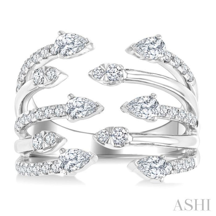 1 Ctw Five-Way Split Pear and Round Cut Diamond Fashion Open Ring in 14K White Gold