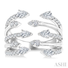 1 Ctw Five-Way Split Pear and Round Cut Diamond Fashion Open Ring in 14K White Gold