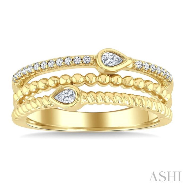1/5 Ctw Split Three Row Pear and Round Cut Diamond Fashion Band in 10K Yellow Gold