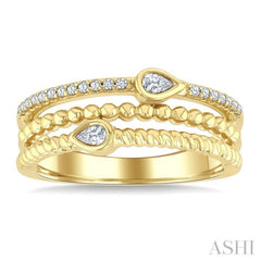 1/5 Ctw Split Three Row Pear and Round Cut Diamond Fashion Band in 10K Yellow Gold
