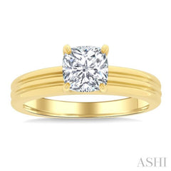 1/20 Ctw Cushion Shape Grooved Shank Round Cut Diamond Semi-Mount Engagement Ring in 14K Yellow Gold