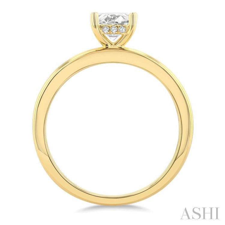 1/20 Ctw Cushion Shape Grooved Shank Round Cut Diamond Semi-Mount Engagement Ring in 14K Yellow Gold