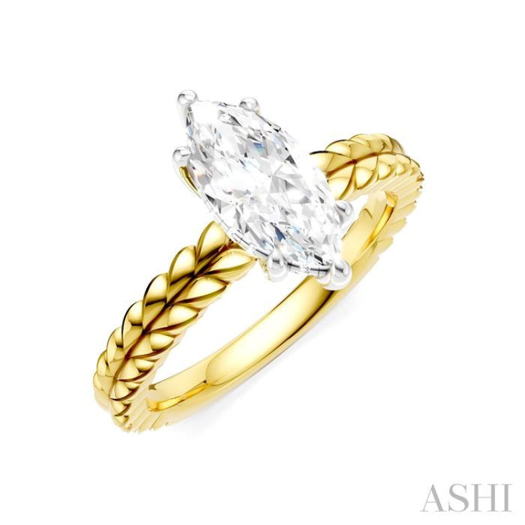 1/20 Ctw Marquise Shape Round Cut Diamond Semi-Mount Engagement Ring in 14K Yellow and White Gold