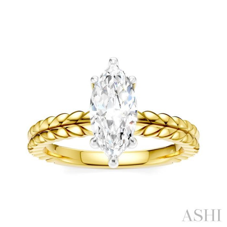1/20 Ctw Marquise Shape Round Cut Diamond Semi-Mount Engagement Ring in 14K Yellow and White Gold