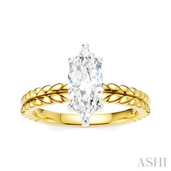 1/20 Ctw Marquise Shape Round Cut Diamond Semi-Mount Engagement Ring in 14K Yellow and White Gold