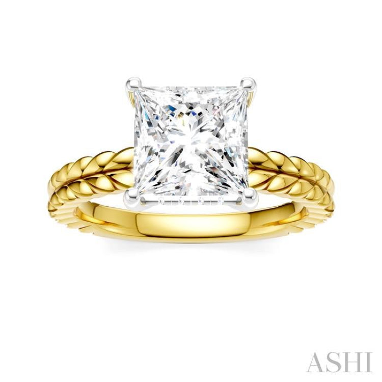 1/10 Ctw Princess Shape Round Cut Diamond Semi-Mount Engagement Ring in 14K Yellow and White Gold