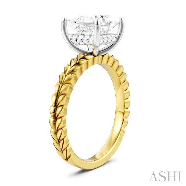 1/10 Ctw Princess Shape Round Cut Diamond Semi-Mount Engagement Ring in 14K Yellow and White Gold