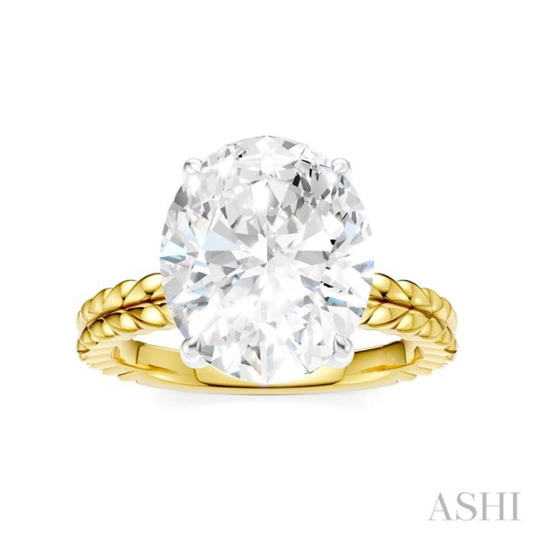 1/10 Ctw Oval Shape Round Cut Diamond Semi-Mount Engagement Ring in 14K Yellow and White Gold