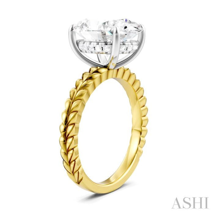 1/10 Ctw Oval Shape Round Cut Diamond Semi-Mount Engagement Ring in 14K Yellow and White Gold