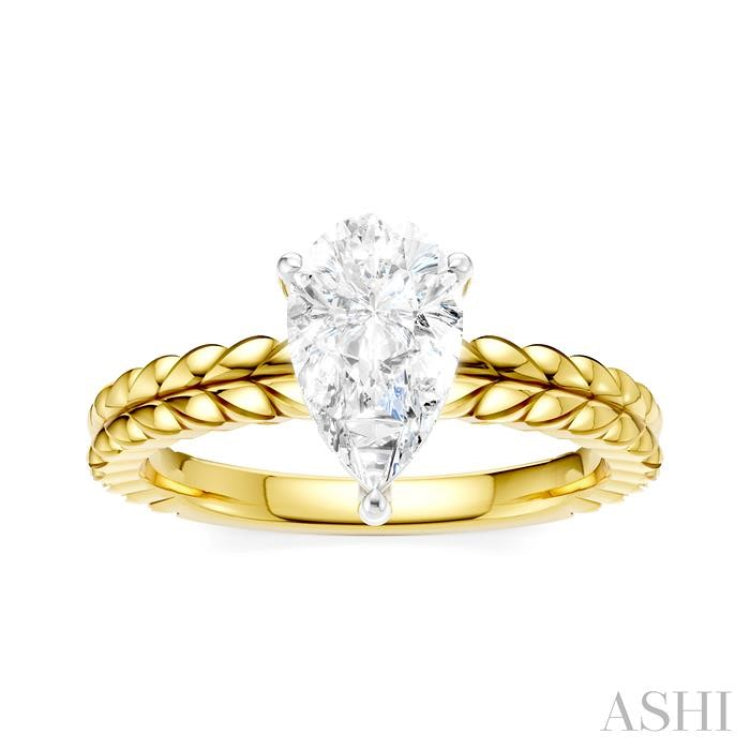1/20 Ctw Pear Shape Round Cut Diamond Semi-Mount Engagement Ring in 14K Yellow and White Gold