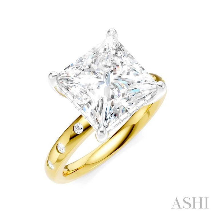 1/5 Ctw Akari Princess Shape Round Cut Diamond Semi-Mount Engagement Ring in 14K Yellow and White Gold