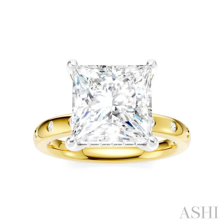 1/5 Ctw Akari Princess Shape Round Cut Diamond Semi-Mount Engagement Ring in 14K Yellow and White Gold