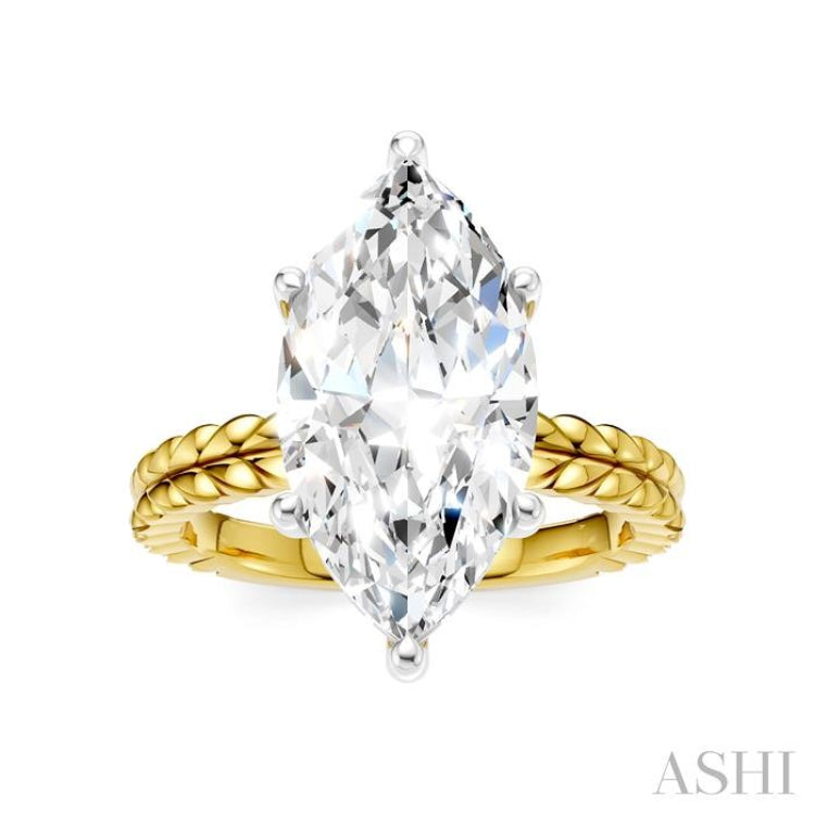 1/8 Ctw Marquise Shape Round Cut Diamond Semi-Mount Engagement Ring in 14K Yellow and White Gold