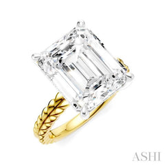 1/8 Ctw Emerald Shape Round Cut Diamond Semi-Mount Engagement Ring in 14K Yellow and White Gold
