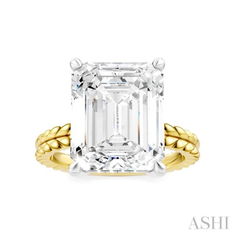 1/8 Ctw Emerald Shape Round Cut Diamond Semi-Mount Engagement Ring in 14K Yellow and White Gold