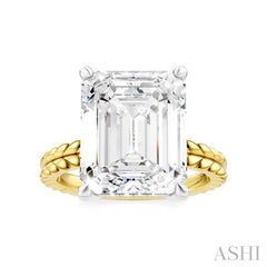 1/8 Ctw Emerald Shape Round Cut Diamond Semi-Mount Engagement Ring in 14K Yellow and White Gold