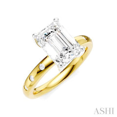 1/6 Ctw Akari Emerald Shape Round Cut Diamond Semi-Mount Engagement Ring in 14K Yellow and White Gold