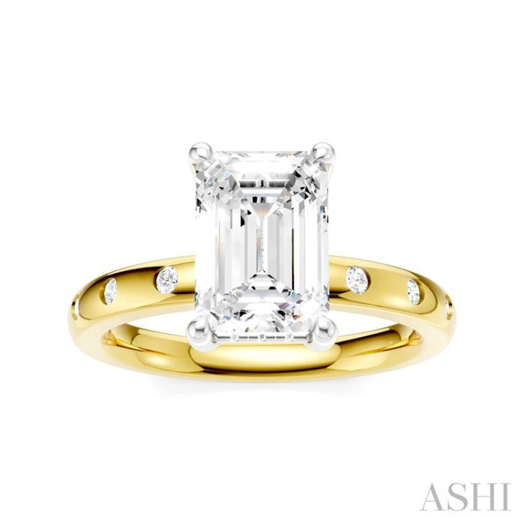 1/6 Ctw Akari Emerald Shape Round Cut Diamond Semi-Mount Engagement Ring in 14K Yellow and White Gold
