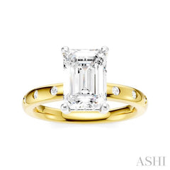 1/6 Ctw Akari Emerald Shape Round Cut Diamond Semi-Mount Engagement Ring in 14K Yellow and White Gold