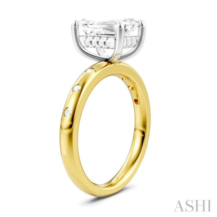 1/6 Ctw Akari Emerald Shape Round Cut Diamond Semi-Mount Engagement Ring in 14K Yellow and White Gold