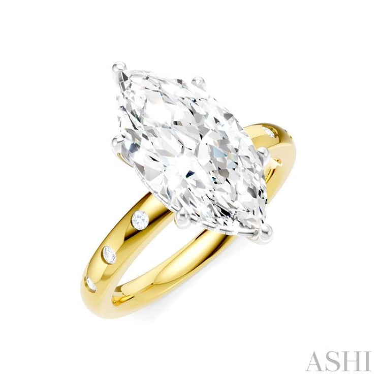 1/6 Ctw Akari Marquise Shape Round Cut Diamond Semi-Mount Engagement Ring in 14K Yellow and White Gold