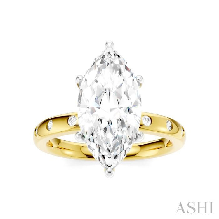 1/6 Ctw Akari Marquise Shape Round Cut Diamond Semi-Mount Engagement Ring in 14K Yellow and White Gold