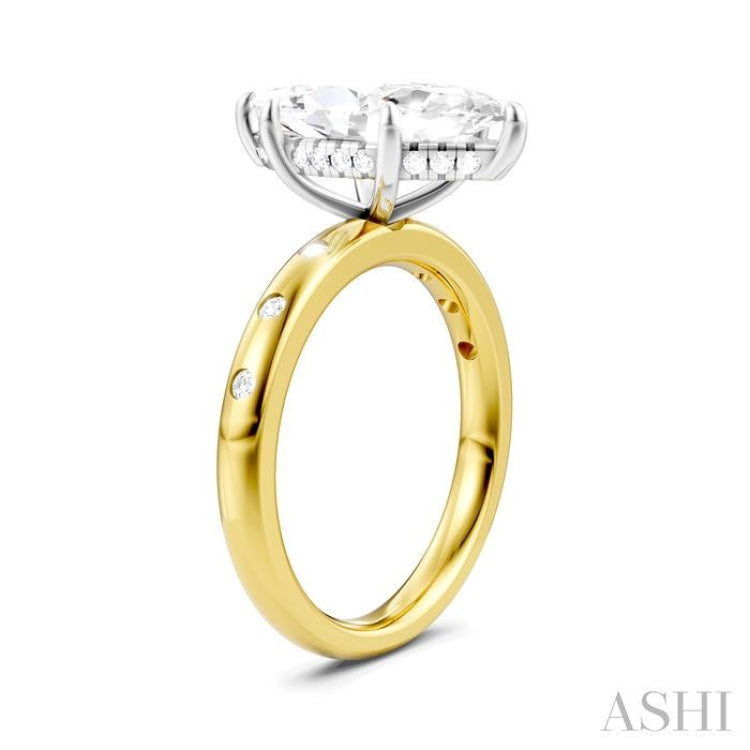 1/6 Ctw Akari Marquise Shape Round Cut Diamond Semi-Mount Engagement Ring in 14K Yellow and White Gold