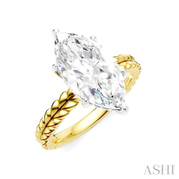 1/10 Ctw Marquise Shape Round Cut Diamond Semi-Mount Engagement Ring in 14K Yellow and White Gold