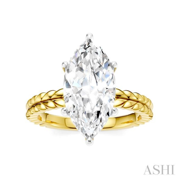 1/10 Ctw Marquise Shape Round Cut Diamond Semi-Mount Engagement Ring in 14K Yellow and White Gold