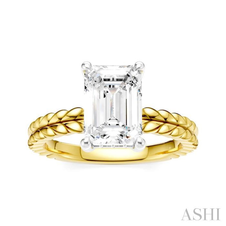 1/10 Ctw Emerald Shape Round Cut Diamond Semi-Mount Engagement Ring in 14K Yellow and White Gold