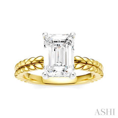 1/10 Ctw Emerald Shape Round Cut Diamond Semi-Mount Engagement Ring in 14K Yellow and White Gold