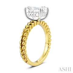1/10 Ctw Emerald Shape Round Cut Diamond Semi-Mount Engagement Ring in 14K Yellow and White Gold