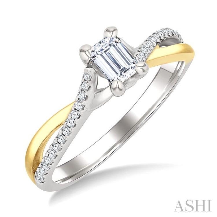1/6 Ctw Split Criss Cross Shank Round Cut Diamond Semi-Mount Engagement Ring in 14K White and Yellow Gold