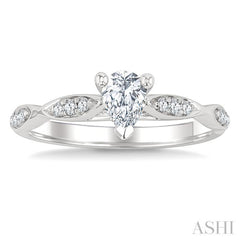1/6 Ctw Pear Shape Center Marquise Carved Shank Round Cut Diamond Semi-Mount Engagement Ring in 14K White Gold
