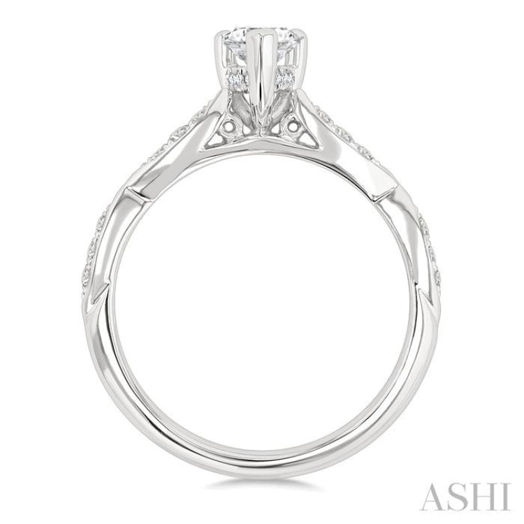 1/6 Ctw Pear Shape Center Marquise Carved Shank Round Cut Diamond Semi-Mount Engagement Ring in 14K White Gold