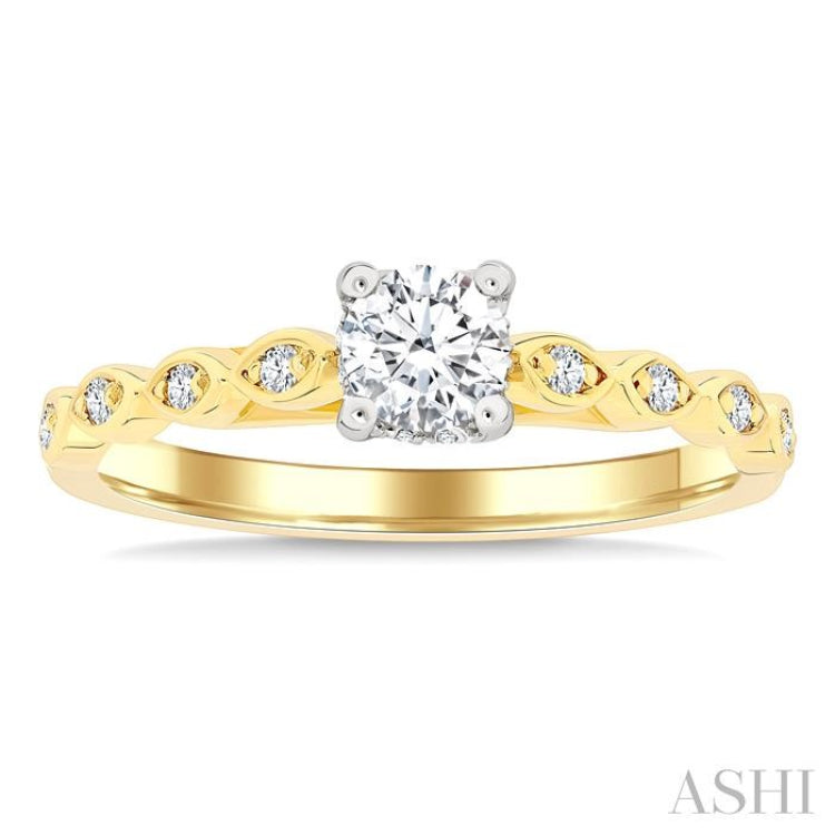 1/10 Ctw Marquise Link Shank Round Cut Diamond Semi-Mount Engagement Ring in 14K Yellow and White Gold
